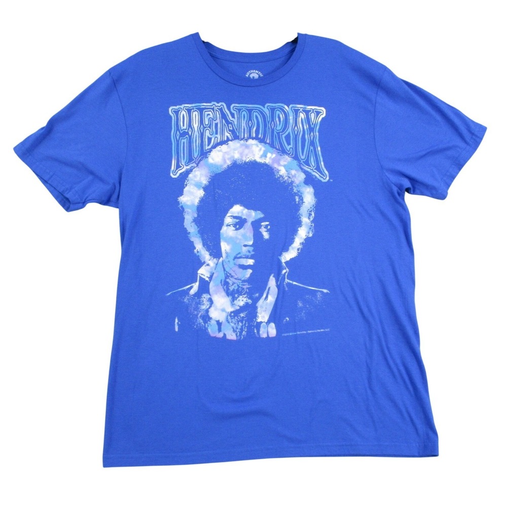 Authentic Jimi Hendrix Graphic T-Shirt Mens Large Blue Short Sleeve Cotton Rock
